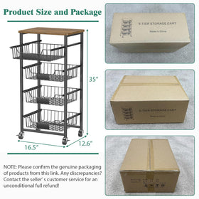OKZEST cart beside pantry shelves adds extra snack and supplies storage.