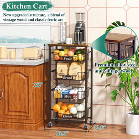 OKZEST rolling kitchen cart with pull-out baskets for easy access.