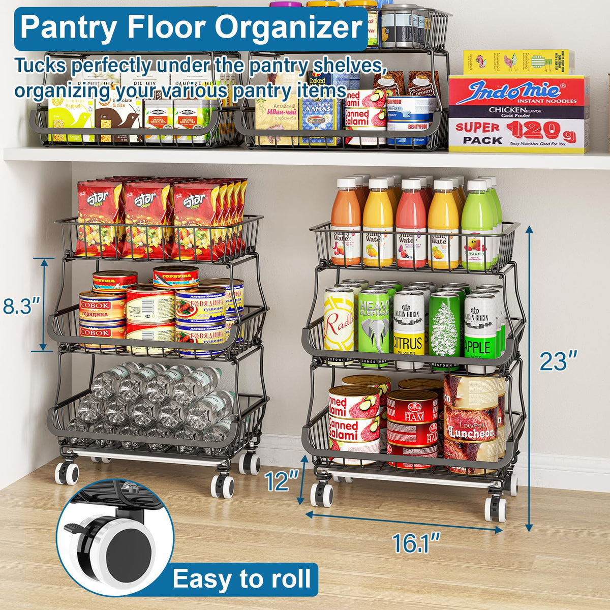 OKZEST stackable wire pantry baskets for clear visibility and efficient use of space