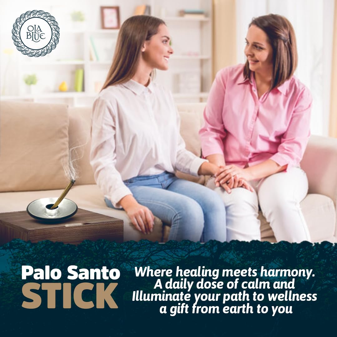 OLA BLUE Smudging setup with Palo Santo in a tranquil space.