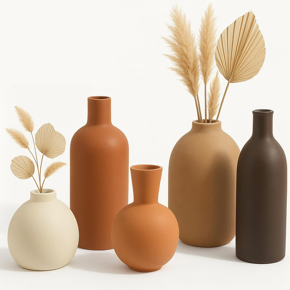 OLACHIKKO neutral vase set in beige matte finish, ideal for warm minimalist decor.