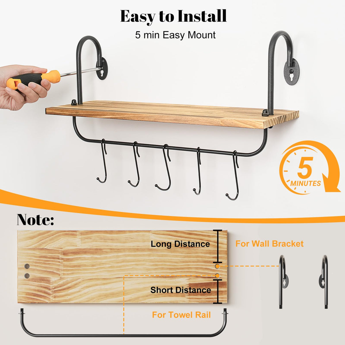 Olakee bathroom shelves with towel rack, reducing vanity clutter.