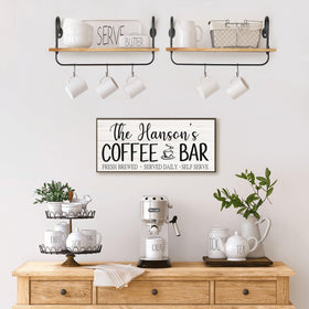 Olakee wall-mounted mug rack with 10 hooks for easy mug access.