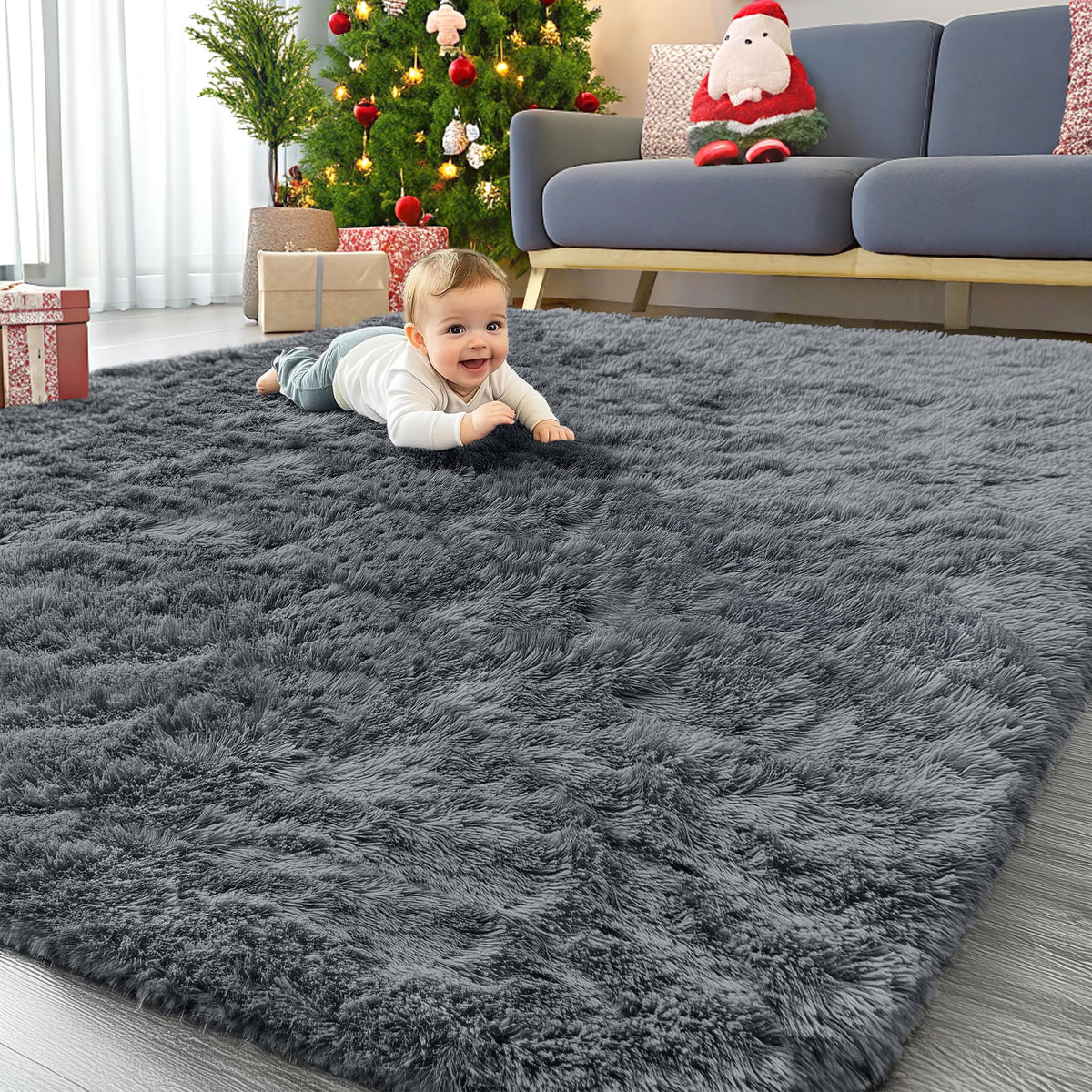 OLANLY 6x9 machine-washable grey rug with plush pile for cozy floors