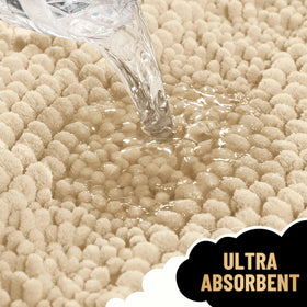 OLANLY absorbent rug with dense chenille traps moisture and dries feet fast.