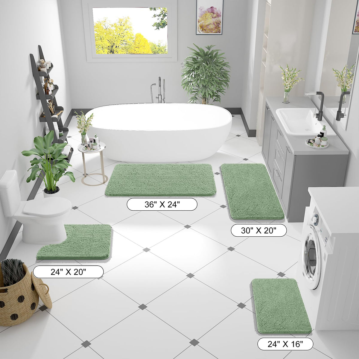 OLANLY absorbent bath rug with dense chenille keeps floors dry after showers.