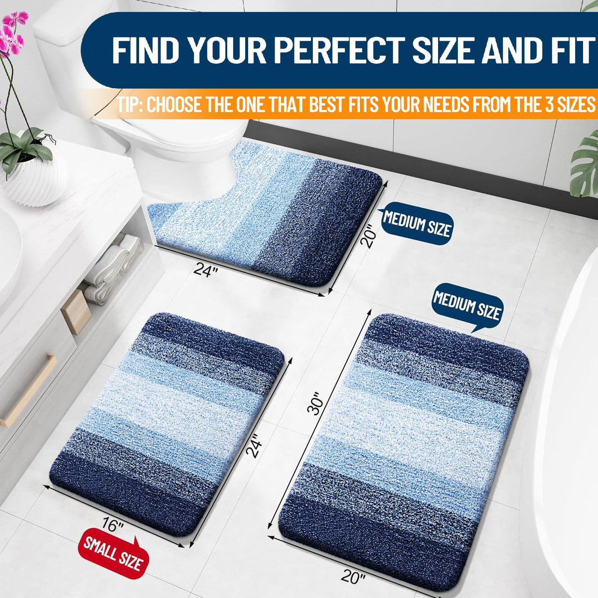 OLANLY navy bath mat with non-slip backing helps prevent slips on dry bathroom floors
