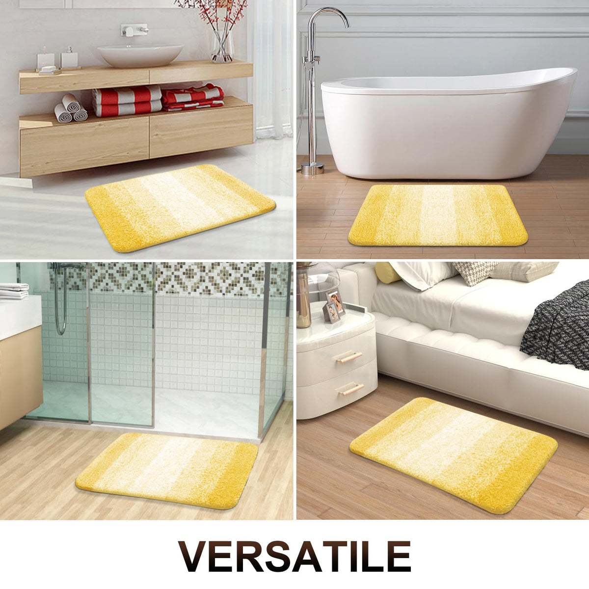 OLANLY bath mat in yellow enhances bathroom decor with warm tone.