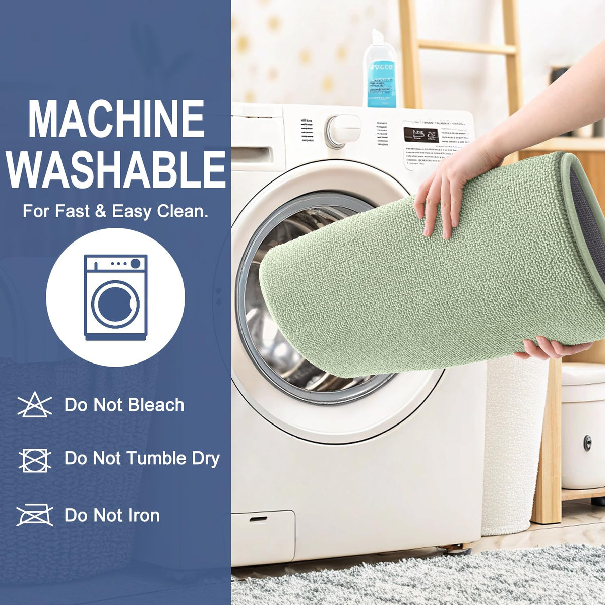 OLANLY bath mat placed by tub and shower for soft, inviting footing.