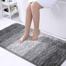 OLANLY bath mat gradient stripe close-up showing plush microfiber texture for luxury underfoot.