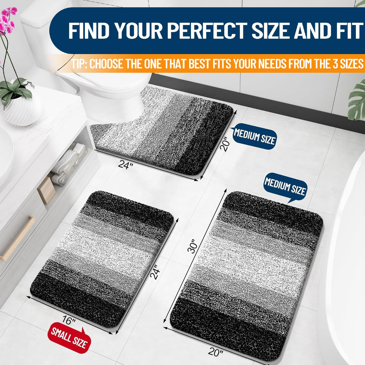 OLANLY bath mat gradient stripe design adds chic decor and focal interest to baths.