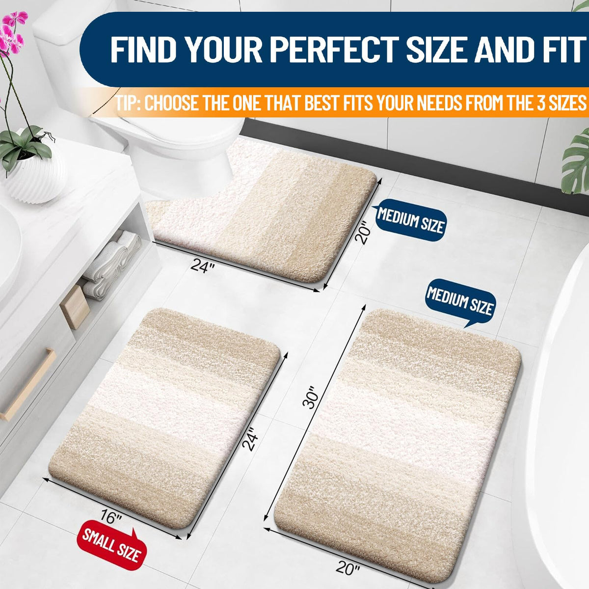 OLANLY bath mat with quick-dry, absorbent pile after shower.