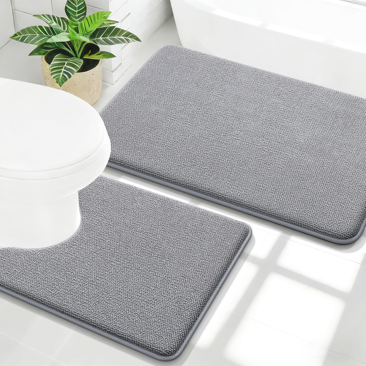 OLANLY 2-piece grey bath mats set for plush comfort and modern style.