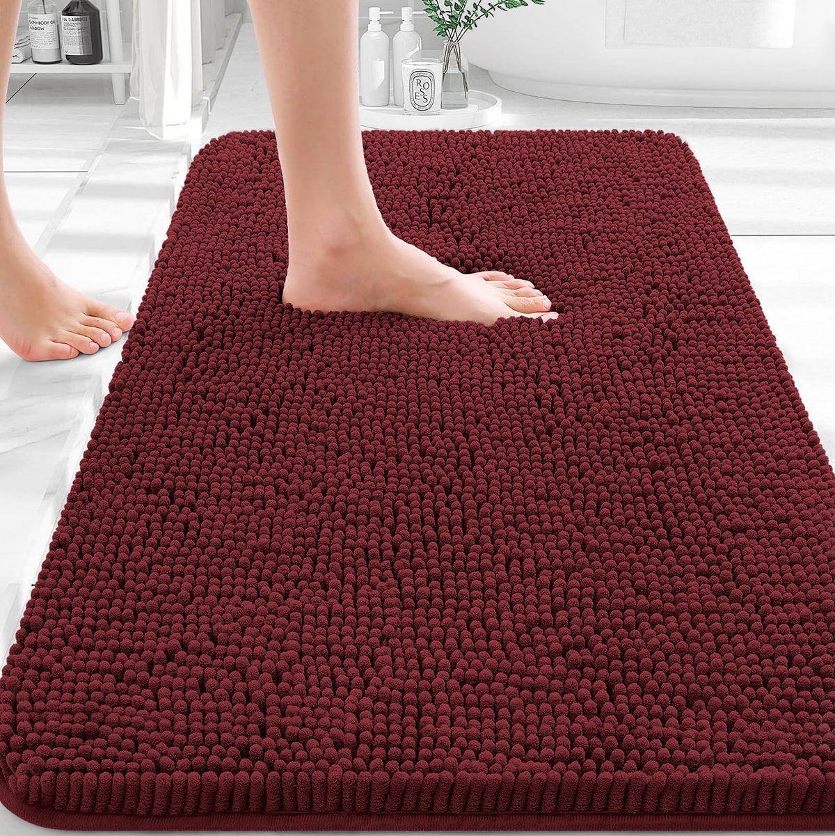 OLANLY bath rug chenille soft close-up for cozy feet after shower.