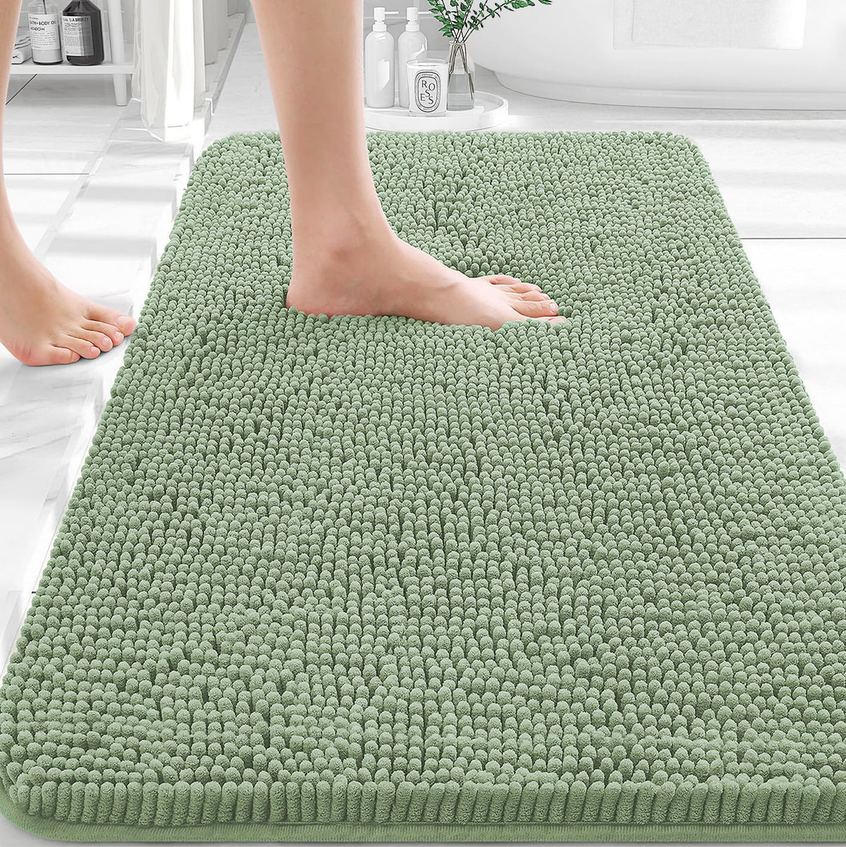 OLANLY bath rug 30x20 chenille soft for plush feet after shower