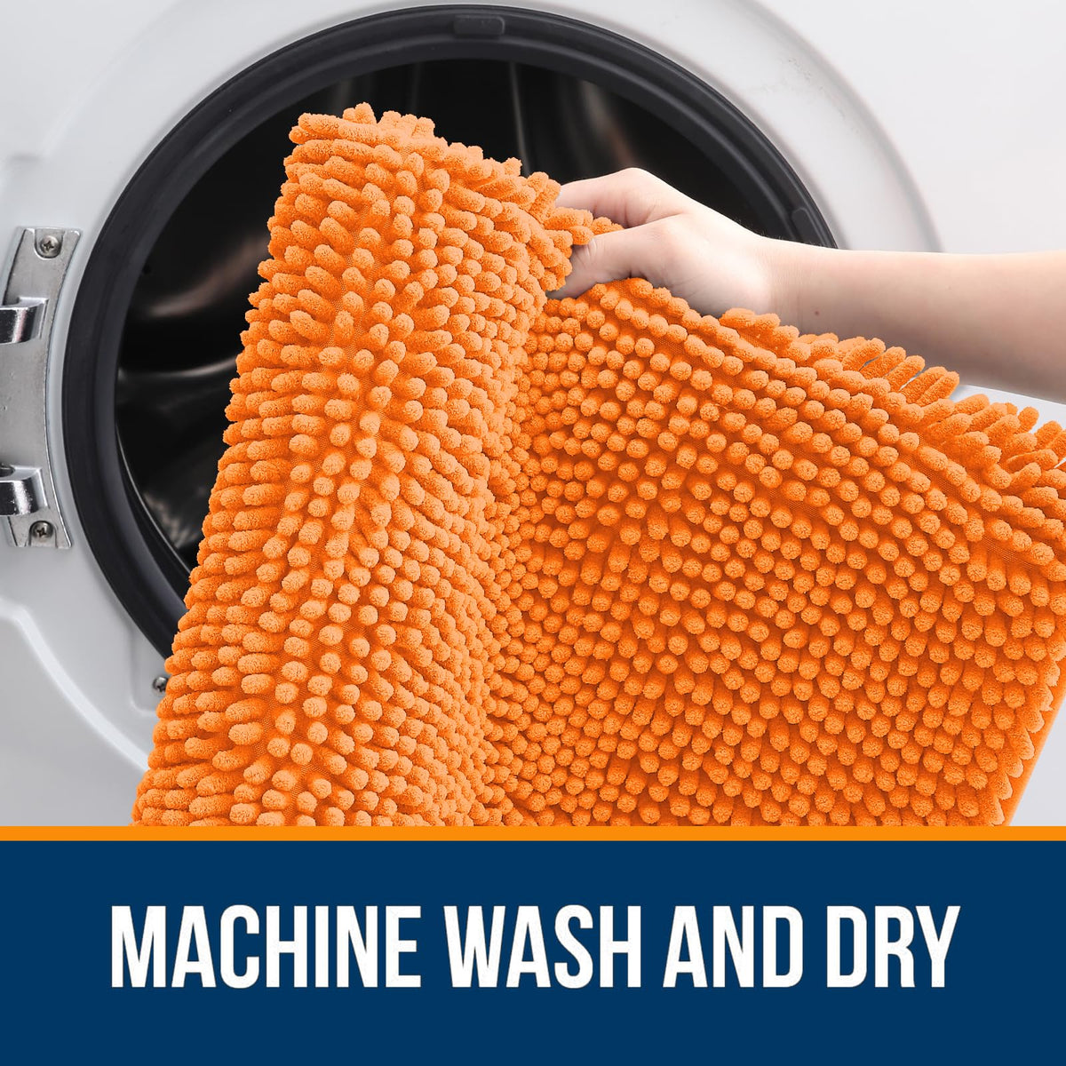 OLANLY orange rug dries quickly and withstands machine washing.
