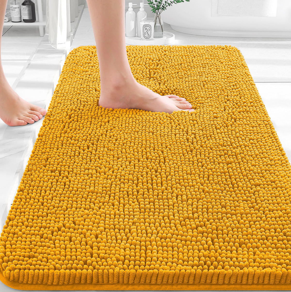 OLANLY bath rug 30x20 with plush chenille for cozy feet after shower