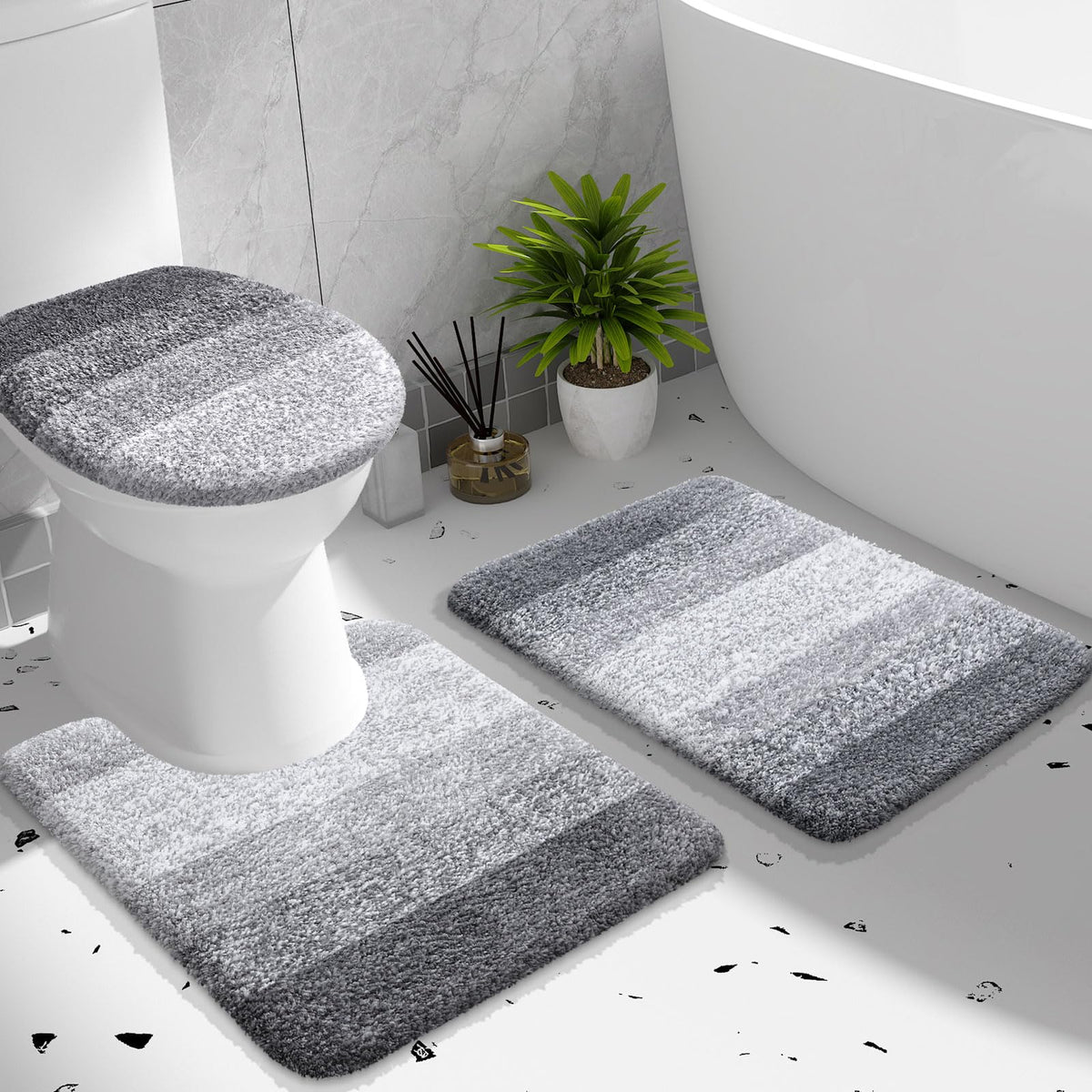 OLANLY 3-piece bath rug set with plush microfiber for soft comfort and quick drying.