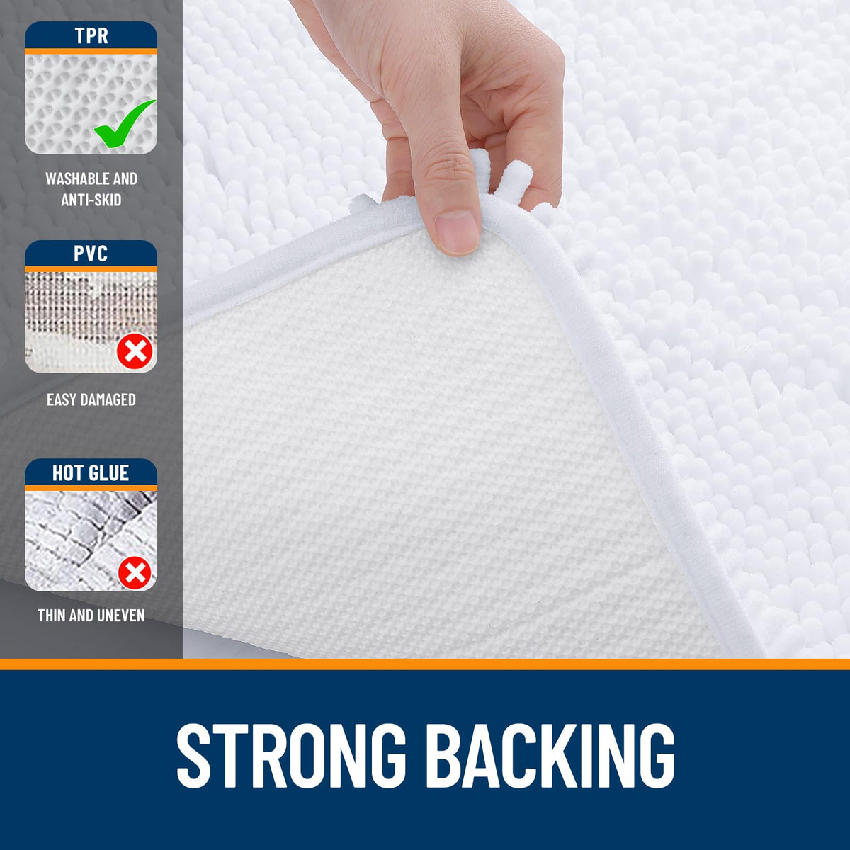 OLANLY bath rug 70x24 in-front-of-sink scene suggests versatile bathroom use.