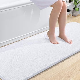 OLANLY bath rug 70x24 top view emphasizes plush texture for foot comfort.