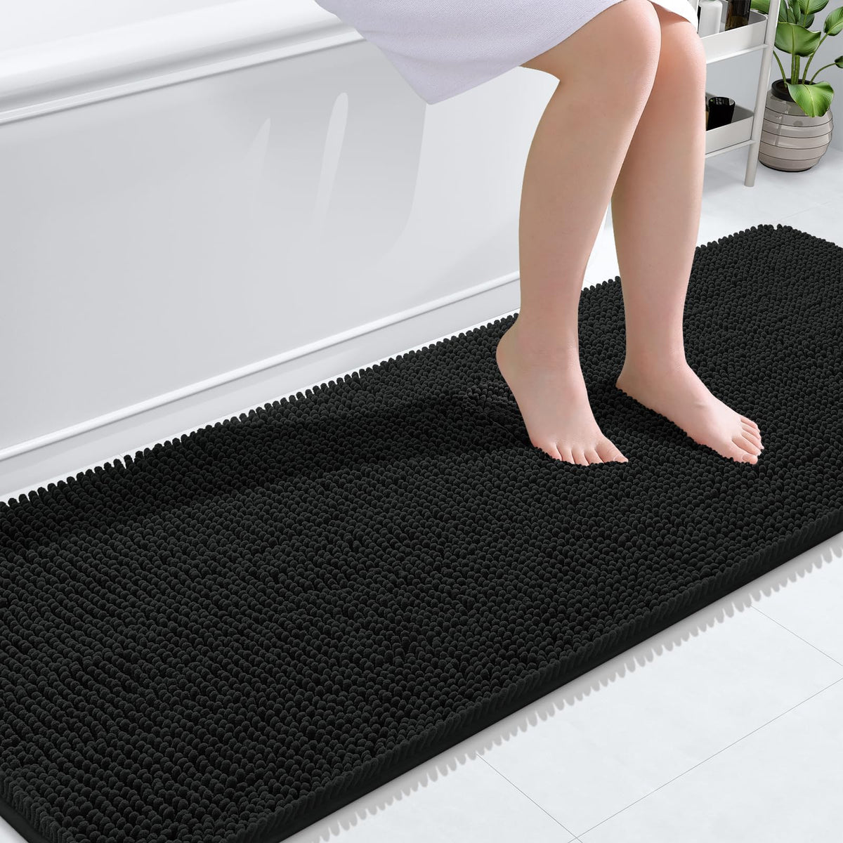 OLANLY bath rug 70x24 top view shows plush chenille for cozy, absorbent feet.