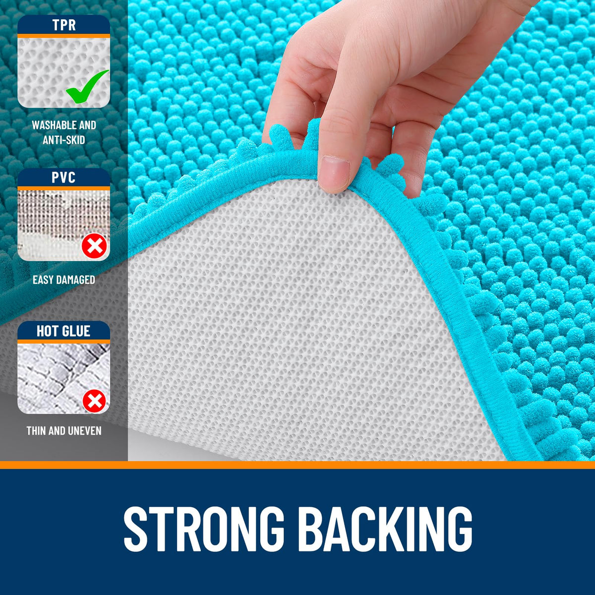 OLANLY bath rug-aqua-sky-color brightens bathrooms with cool, calming tone.