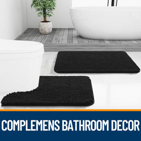 OLANLY bath rug black 36x24 closeup emphasizing contemporary bathroom decor