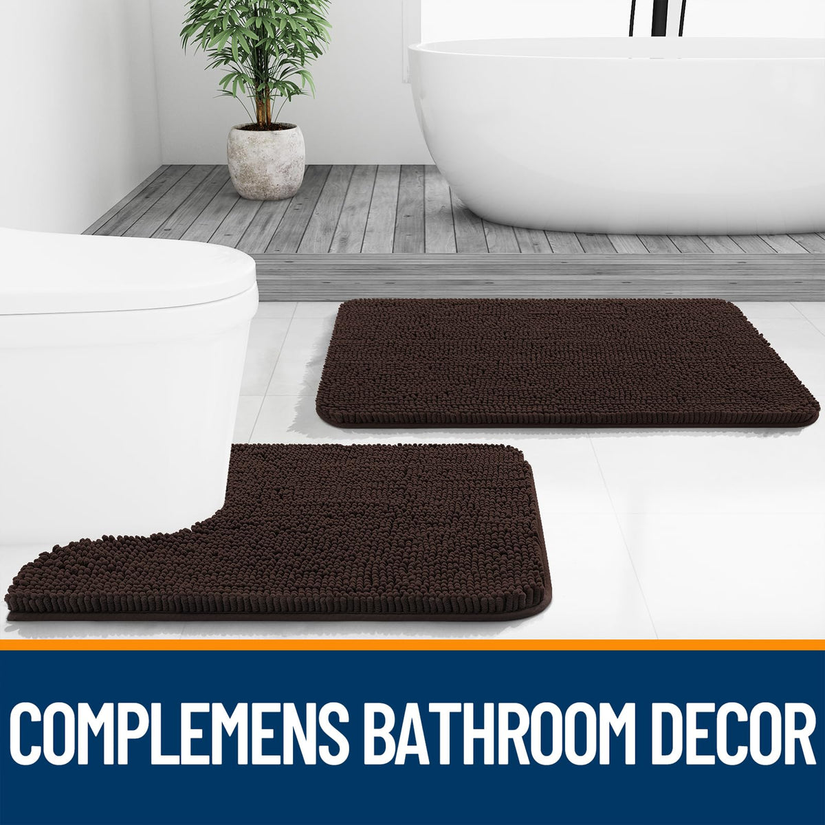 OLANLY bath rug brown-color-soft-chenille complements any bathroom decor.