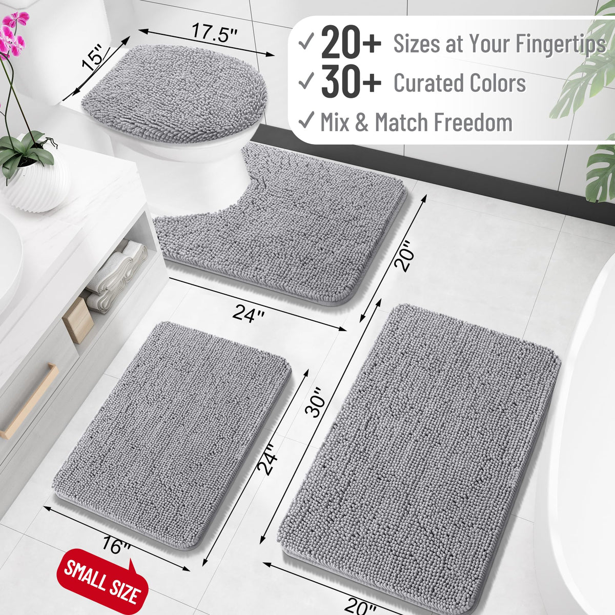 OLANLY bath rug with TP rubber backing for non-slip stability