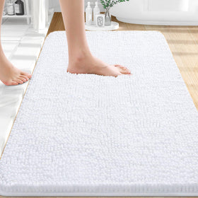OLANLY bath rug chenille-soft 32x20 offers plush comfort for tired feet after showers.