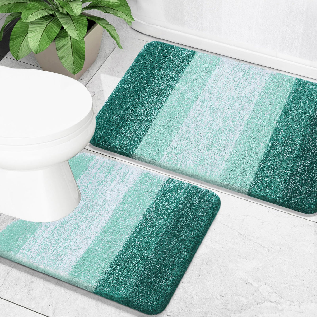 OLANLY bath rug set in blackish green provides warm comfort and quick foot drying.