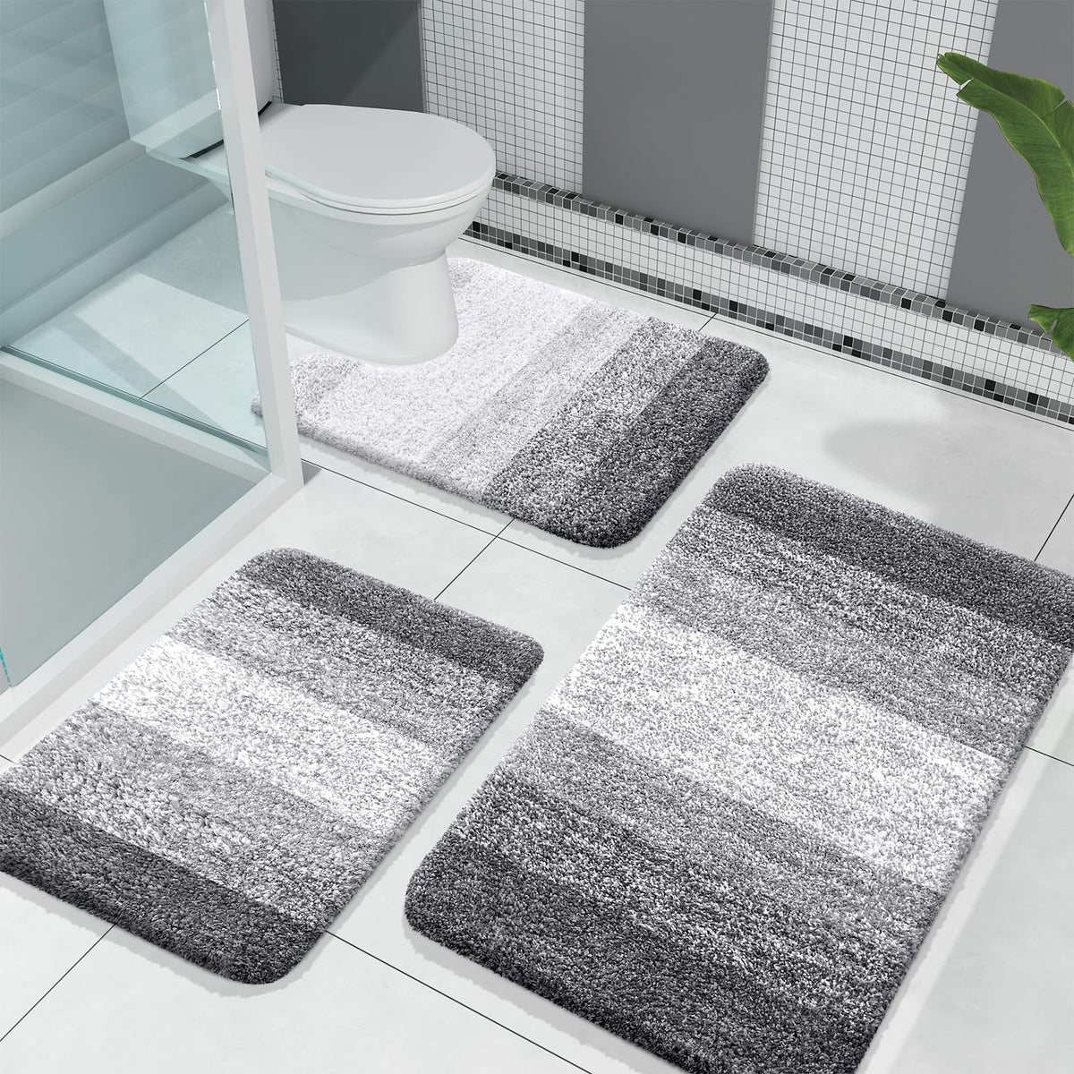 OLANLY bath rug set 3-piece front view, plush microfiber comfort for daily routine.