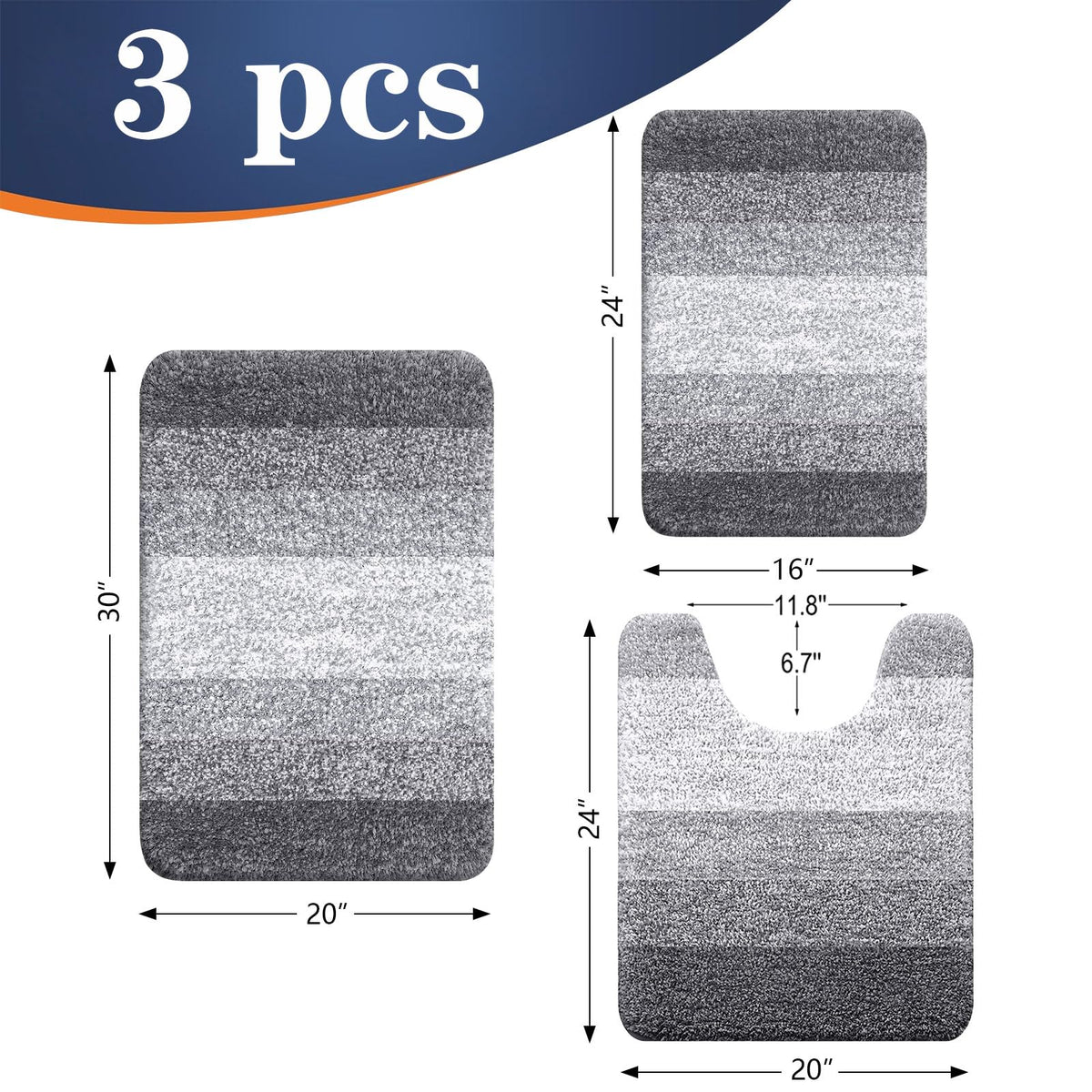 OLANLY bath rug set 3-piece shower area view, ultra-absorbent microfiber keeps floors dry.