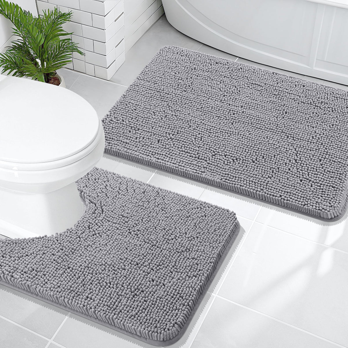 OLANLY gray bath rug set with plush chenille for soft feet and absorbency