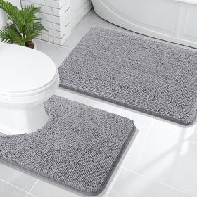 OLANLY gray bath rug set with plush chenille for soft feet and absorbency