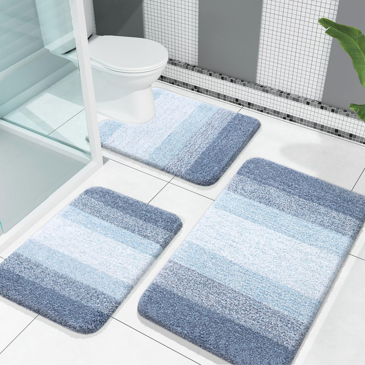 OLANLY blue large bath mat: plush and quick-drying.