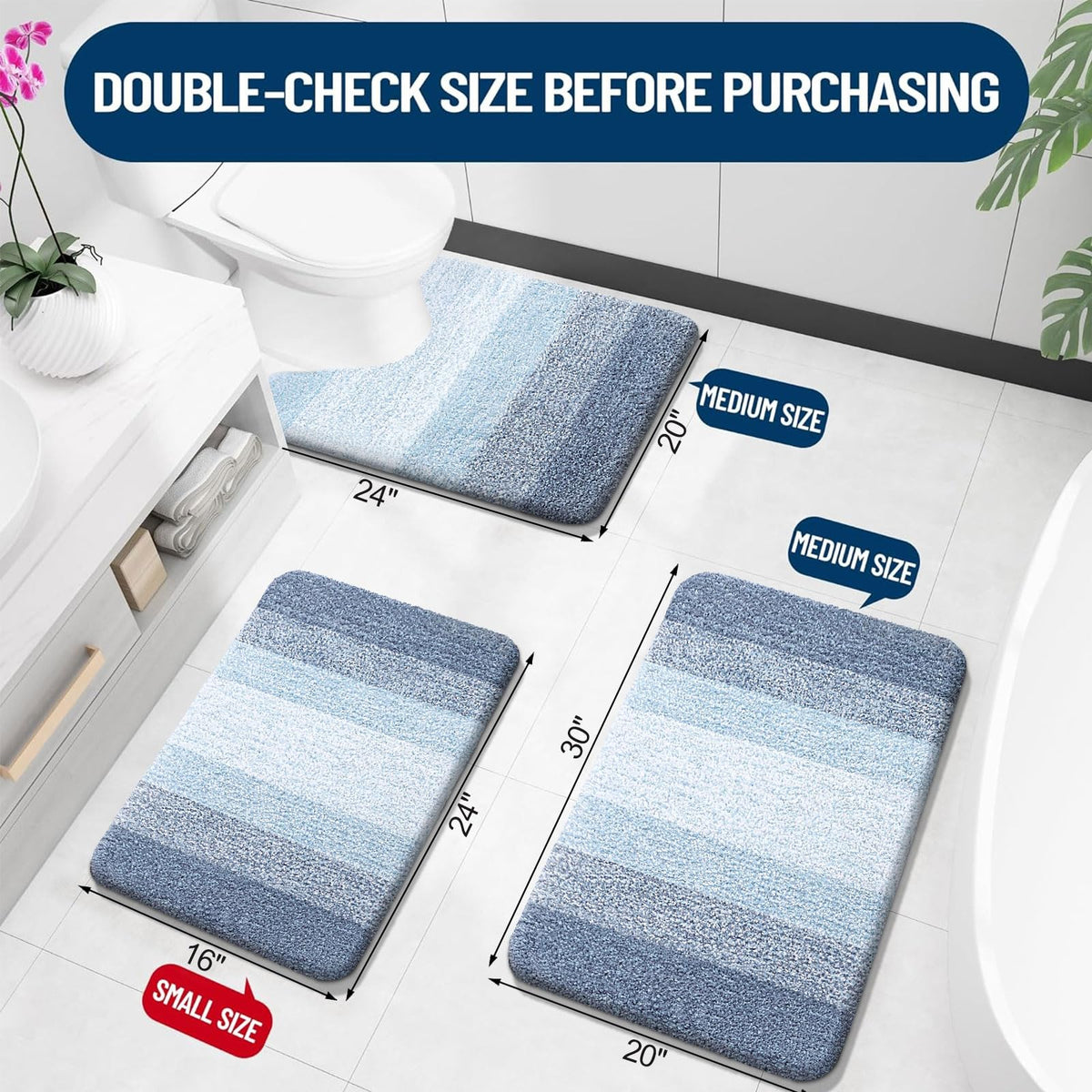 OLANLY blue medium bath mat by shower: dry and comfortable.