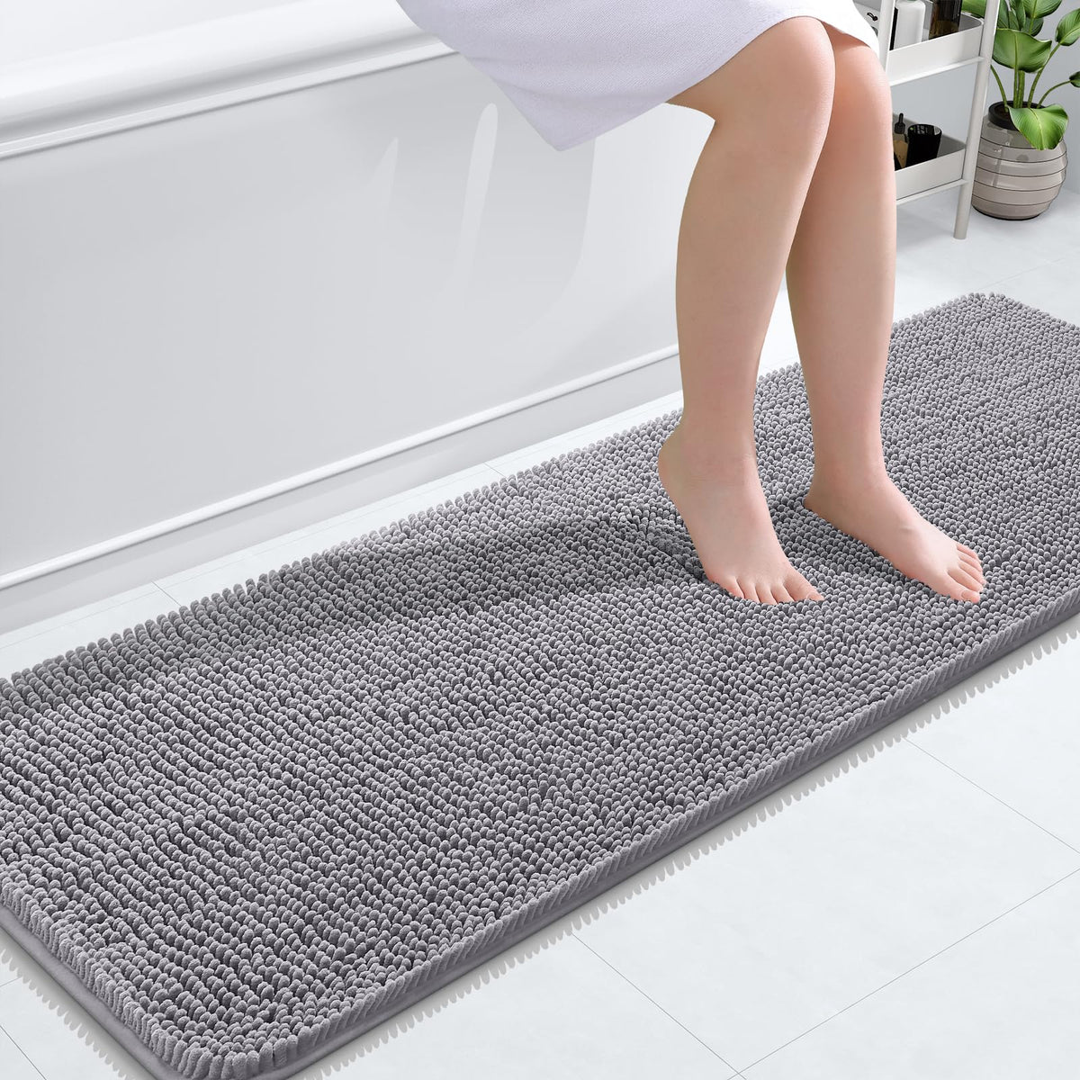 OLANLY bath rug with soft plush chenille cushions feet for warm, cozy post-shower stepping.