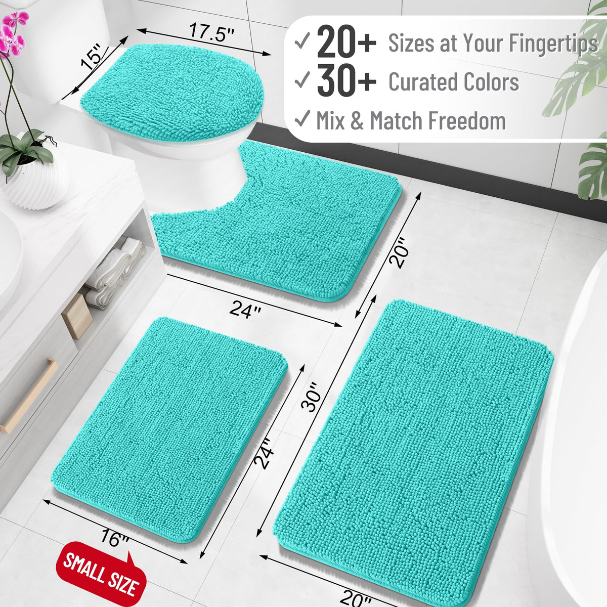 OLANLY teal rug close-up shows dense absorbent chenille for quick drying