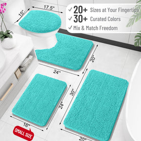 OLANLY teal rug close-up shows dense absorbent chenille for quick drying