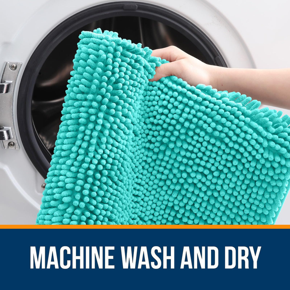 OLANLY teal bath rug is machine washable for easy care