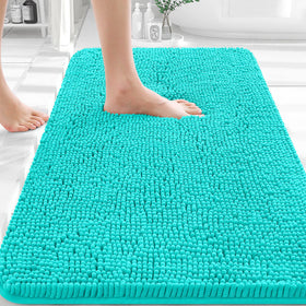 OLANLY teal bath rug with soft chenille for cozy feet