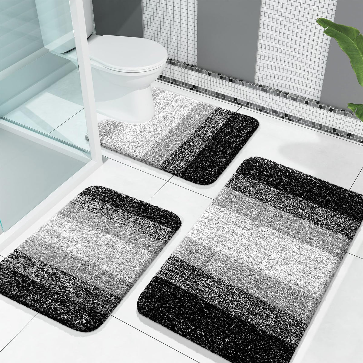 OLANLY 3-piece bath rug front view demonstrates plush microfiber for soft feet