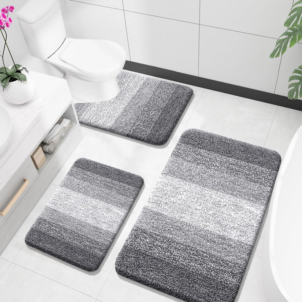OLANLY 3pc grey bath rugs set offers plush feet comfort and quick drying.