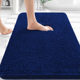 OLANLY 30x20 navy rug on floor offers soft warmth and quick drying.