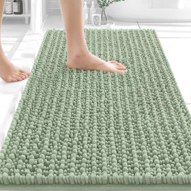 OLANLY 30x20 sage green bathroom rug shows plush chenille texture for comfort