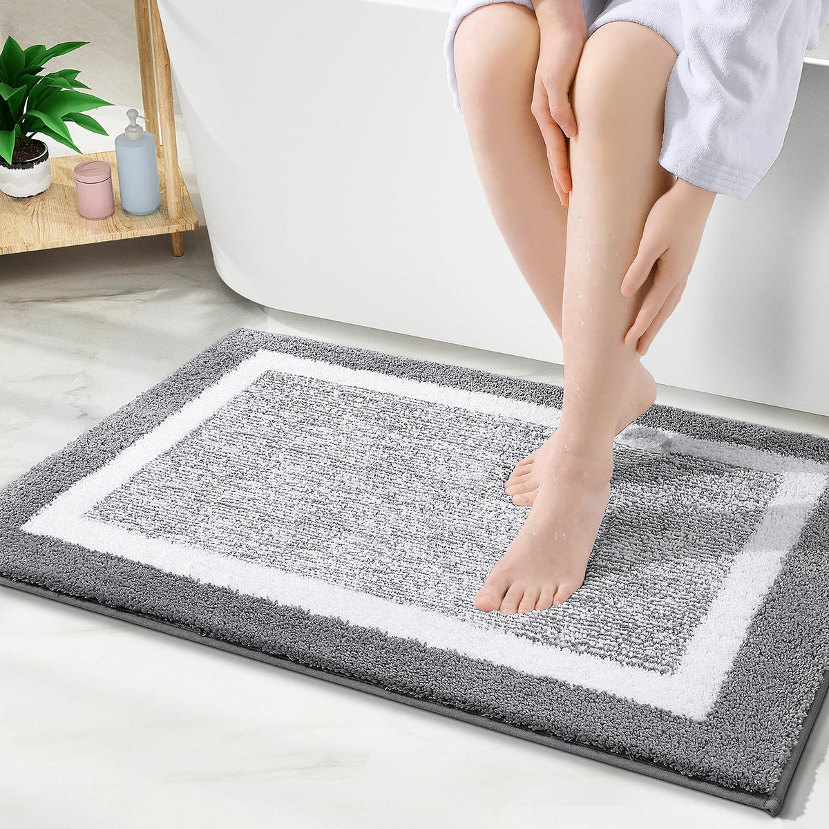 OLANLY rug with dense microfiber provides plush softness beside a sink