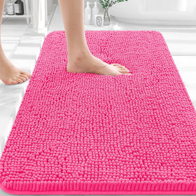 OLANLY bathroom rug close-up shows soft chenille for cozy feet.