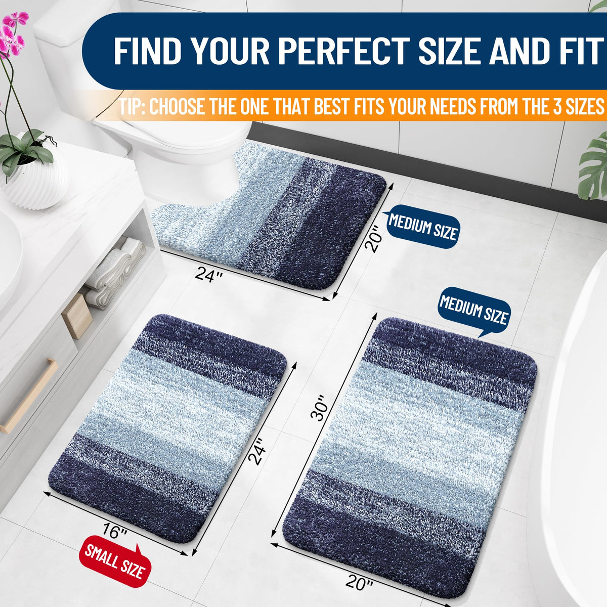 OLANLY contour toilet rug showing contour-fit design for stability.