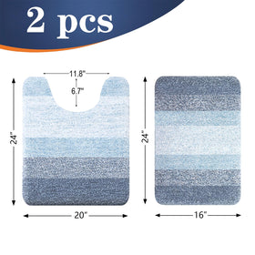 OLANLY blue bathroom rug set side view highlighting deep pile